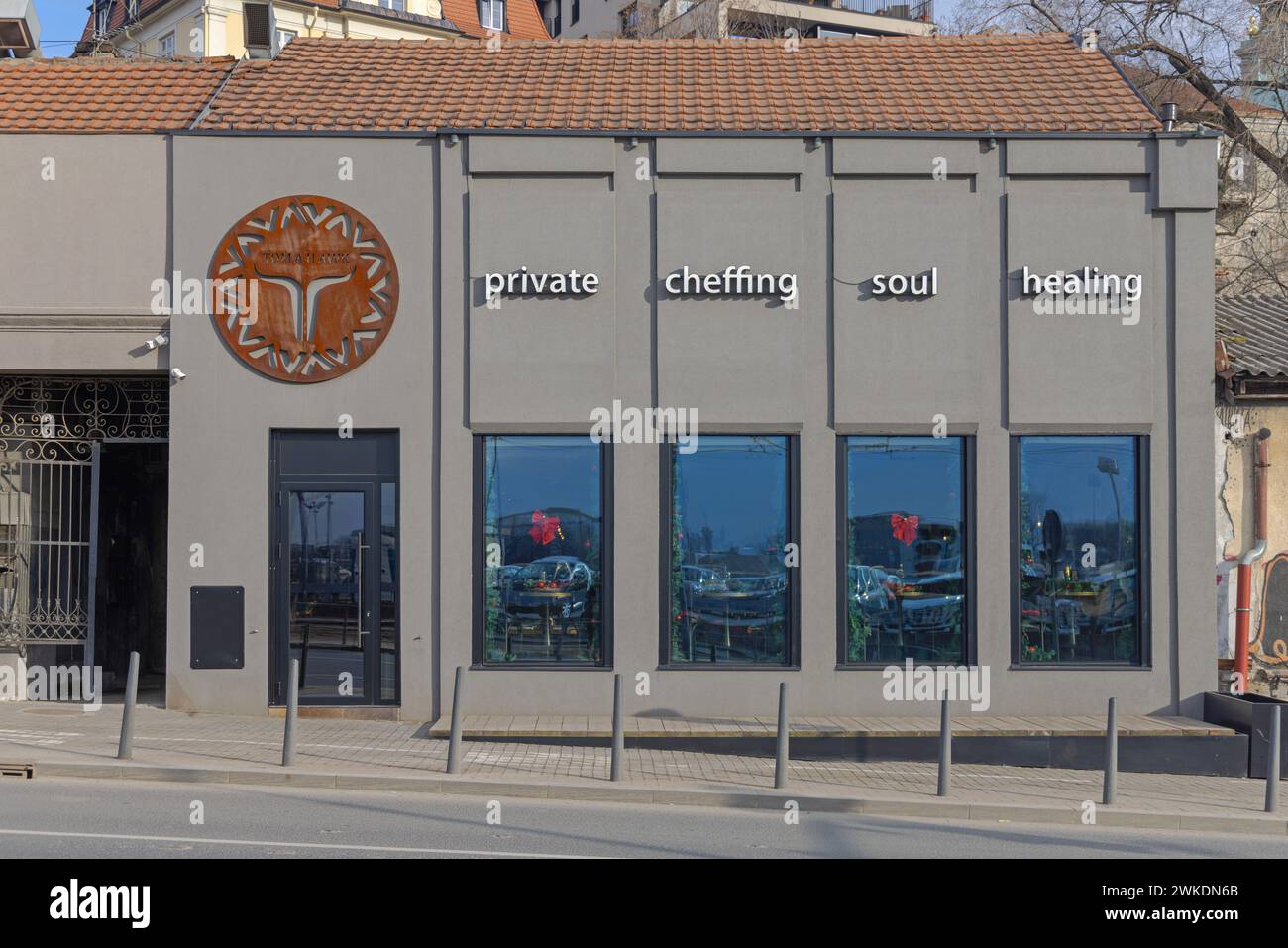 Belgrade, Serbia - February 07, 2024: Restaurant Tomahawk Private Cheffing Soul Healing at Karadjordeva Street Downtown Dorcol. Stock Photo