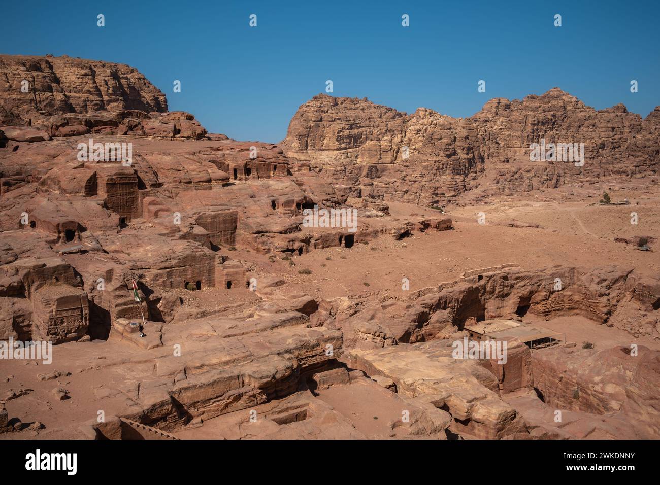Red Sandstone Scenery in Petra. Jordanian Unesco Outdoor Park. Middle East Landscape with Rocky View. Stock Photo