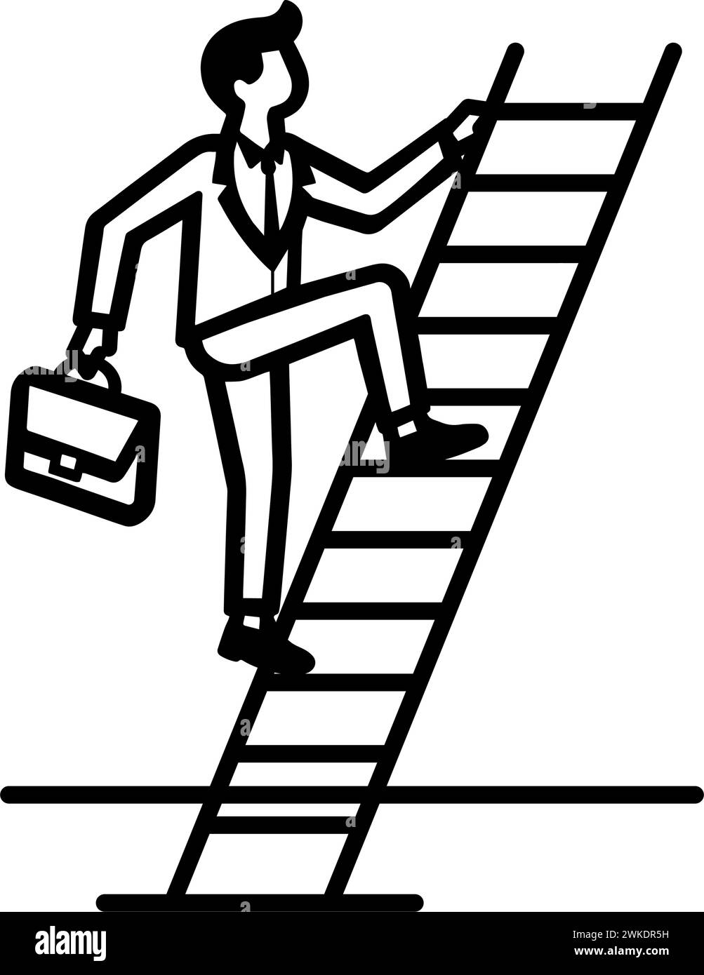 Businessman climbing a ladder. Outline vector illustration Stock Vector