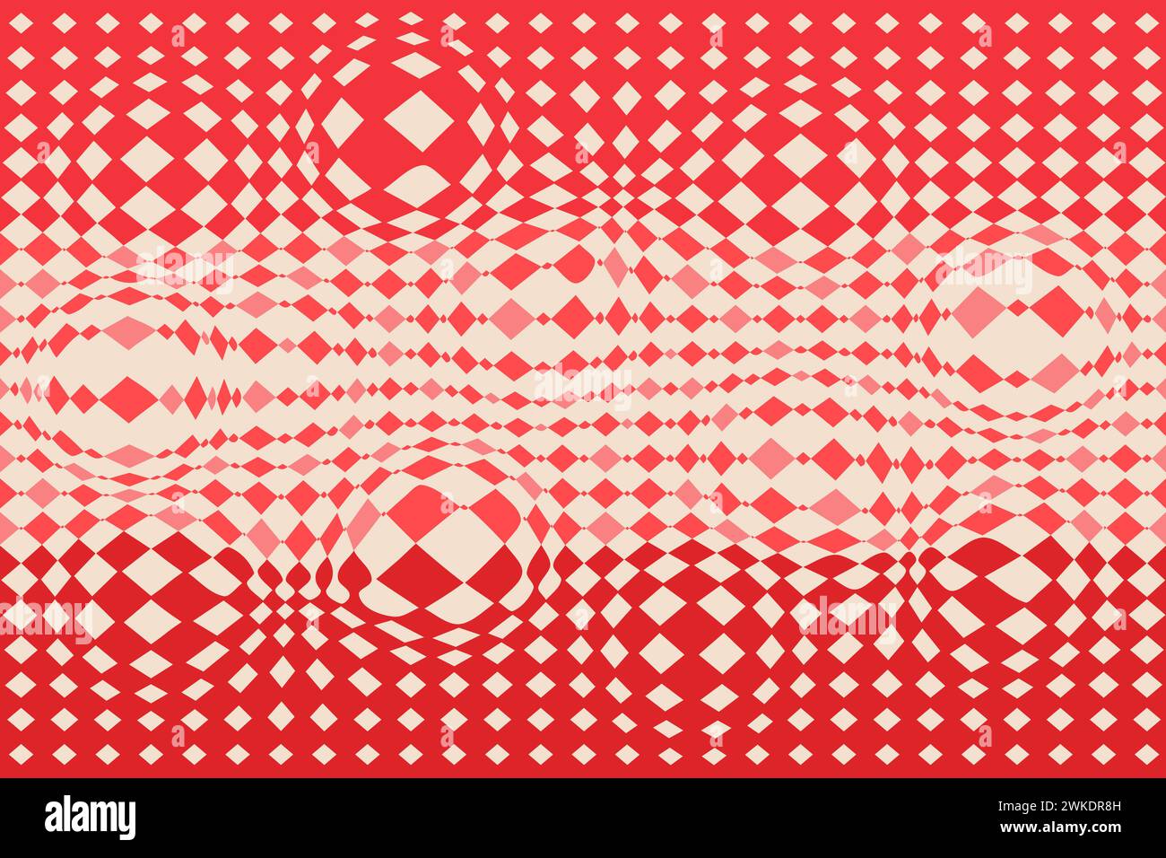 Psychedelic retro pattern with distorted checkerboard. Groovy seamless rectangle background. Pink red color. Vintage wallpaper. Vector illustration. Stock Vector
