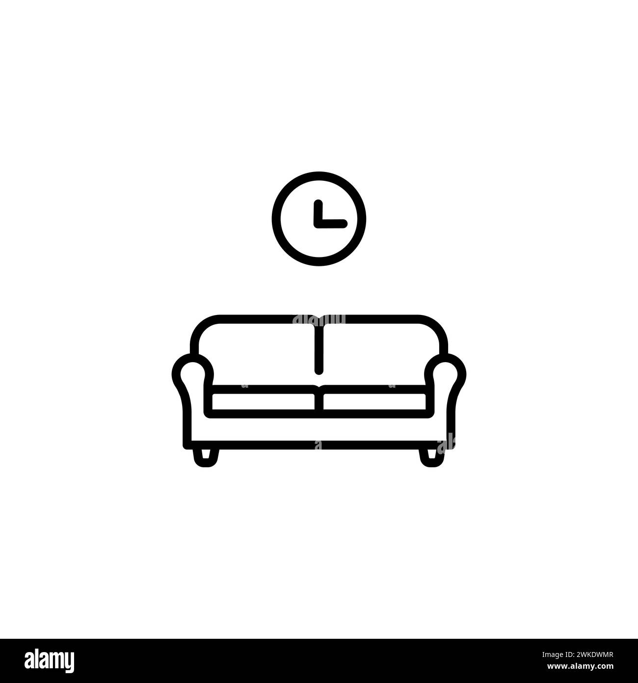 Waiting room outline icon. linear style sign for mobile concept and web design. Seats and wall clock simple line vector icon. Stock Vector