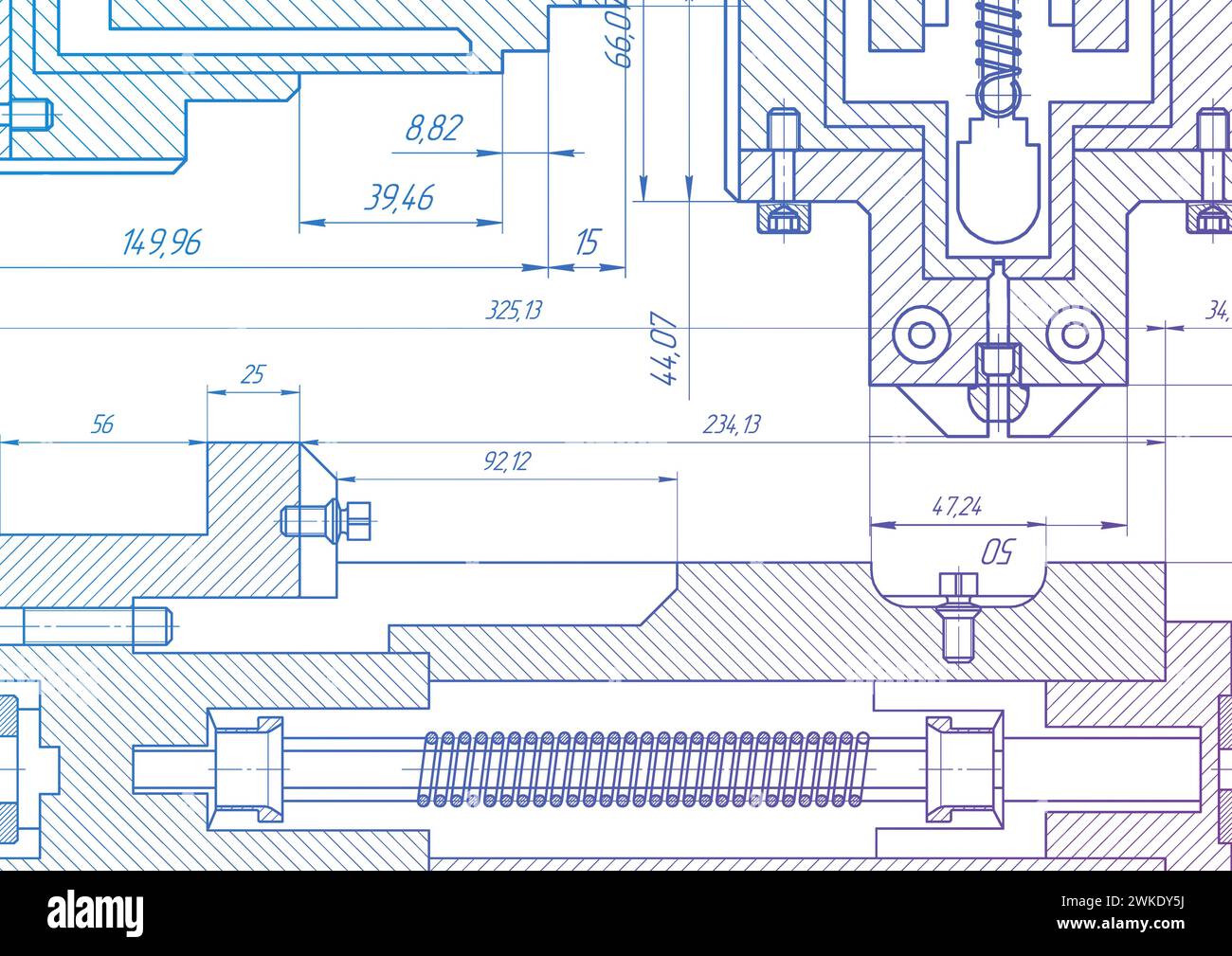 Technological engineering scheme on a color bright background .Mechanical Engineering drawing