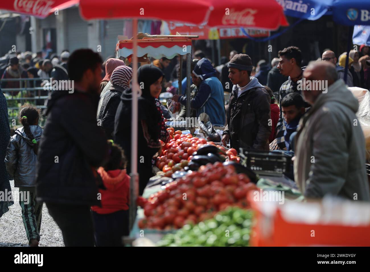 (240220) -- DEIR EL-BALAH, Feb. 20, 2024 (Xinhua) -- People shop at a market in central Gaza Strip city of Deir el-Balah, Feb. 19, 2024. (Xinhua) Stock Photo