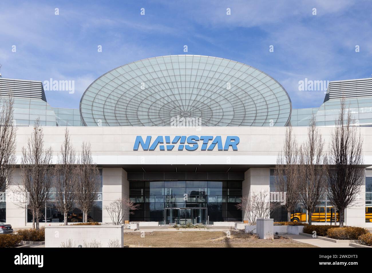 Navistar is an American company and owner of International branded trucks and engines and also produces buses under the IC Bus Brand. Stock Photo