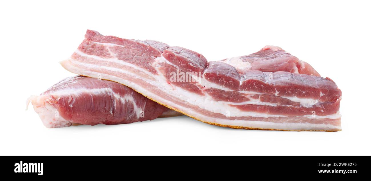 Pieces of raw pork belly isolated on white Stock Photo - Alamy