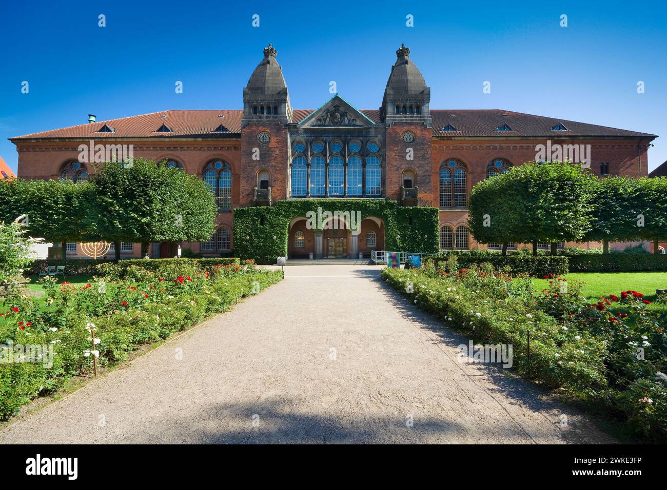 The Library Garden with the Royal Library building as the backdrop in Copenhagen, Denmark Stock Photo