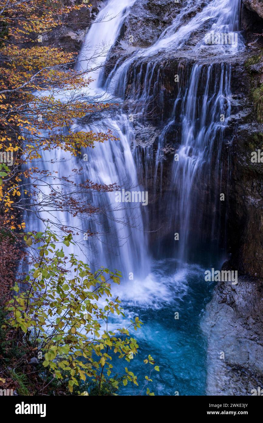 La Cueva waterfall, Ordesa i Monte Perdido National Park, Province of Huesca, Aragon. Stock Photo