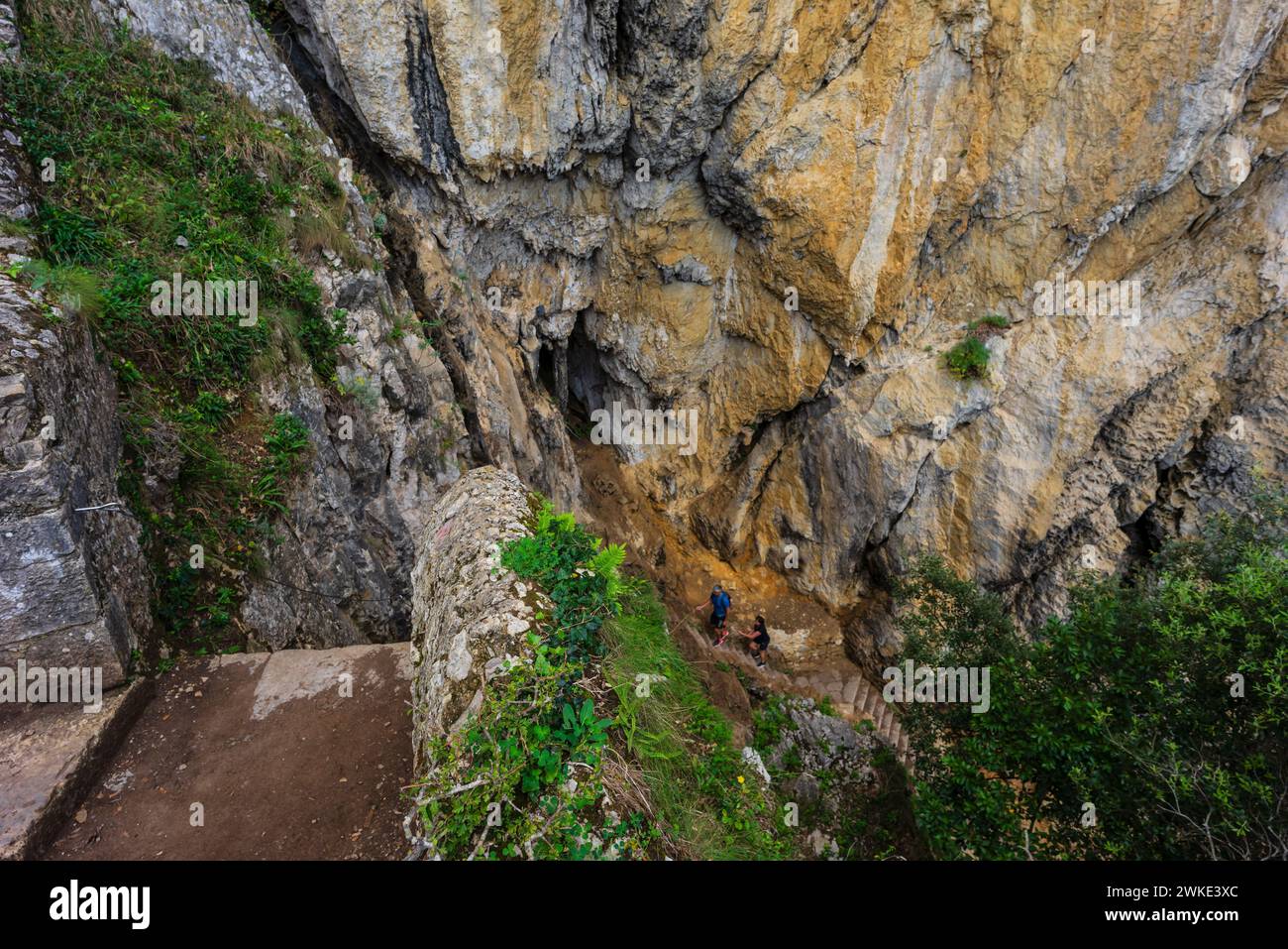ascent of the stairs of Del Caballo lighthouse, Buciero mountain, Santoña, Cantabria, Spain. Stock Photo