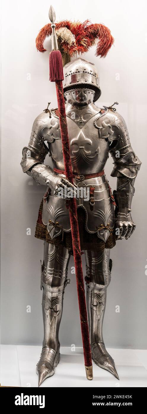 Gothic boy's armor, Marquisate of Falces, 15th century, Álava Armory Museum, Vitoria, Basque Country, Spain. Stock Photo