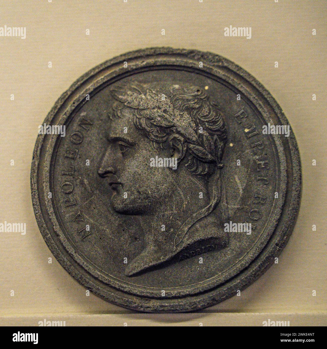 mold for commemorative coin of Napoleon Bonaparte, Álava Armory Museum, Vitoria, Basque Country, Spain. Stock Photo