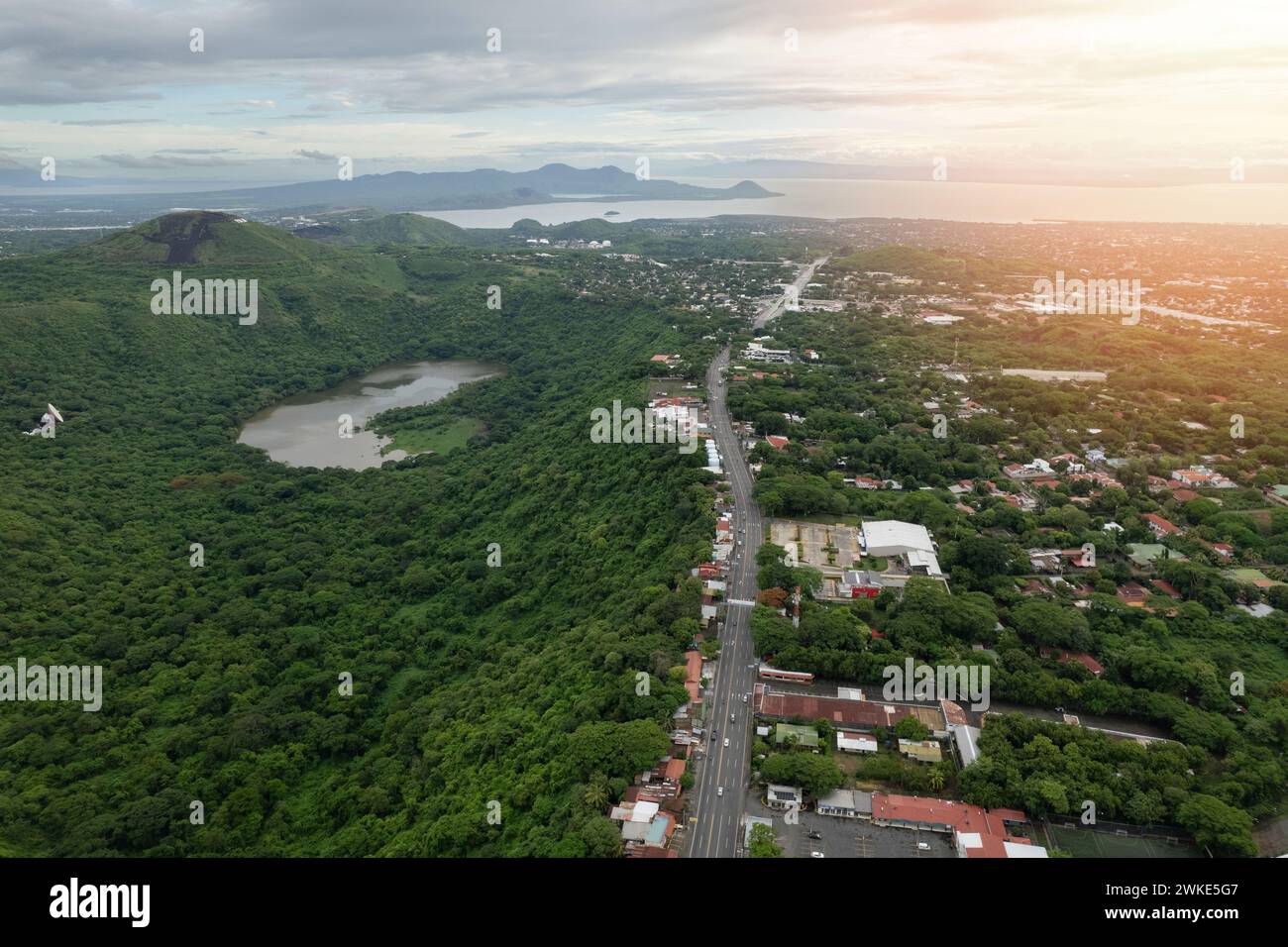 Central america Nicaragua country background aerial drone capital Managua view Stock Photo