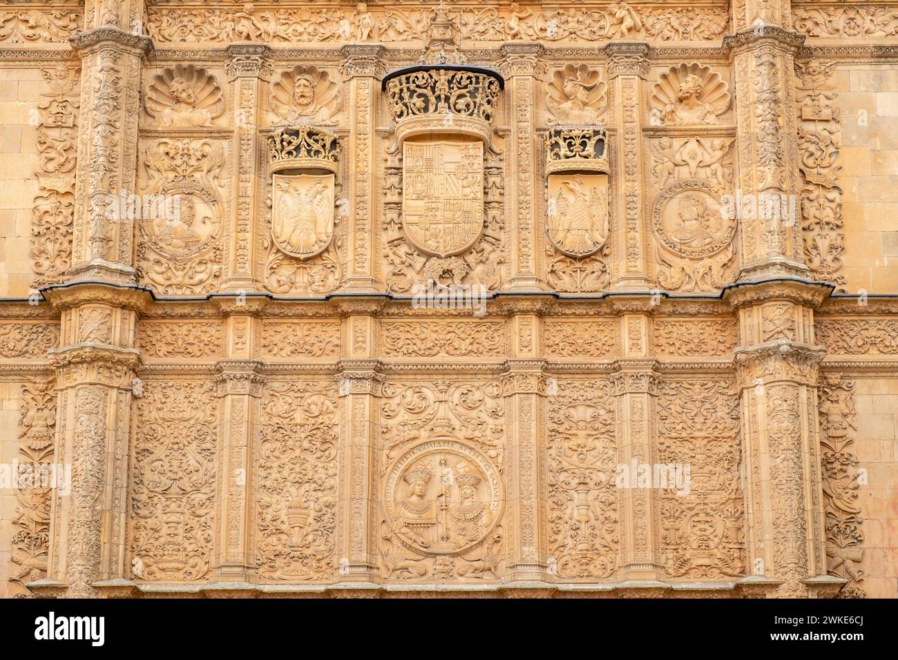 Fachada de la Universidad de Salamanca, 1529, estilo plateresco, Salamanca, comunidad autónoma de Castilla y León, Spain. Stock Photo