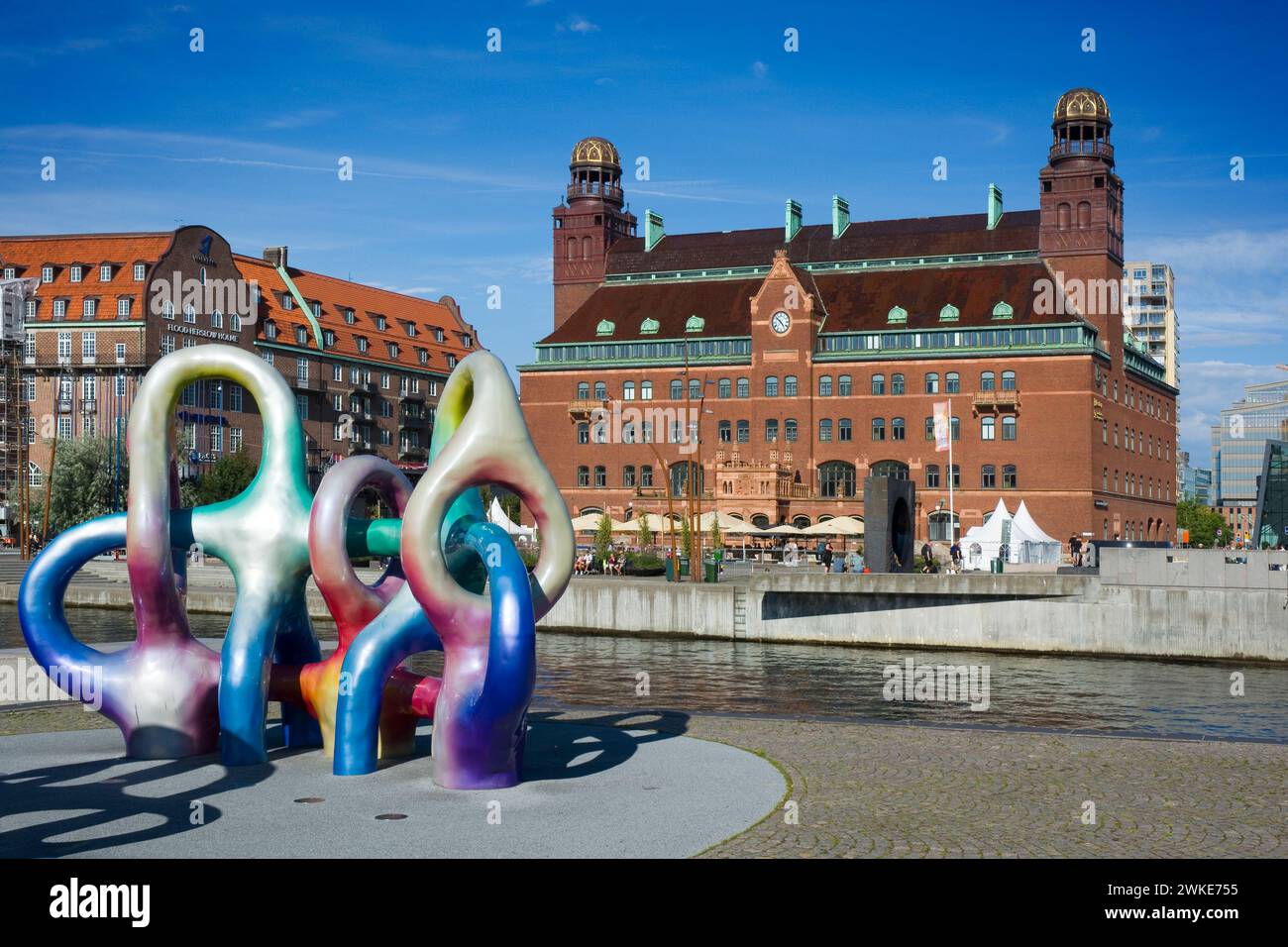 Modern art installation and historic post office building at the inner ...