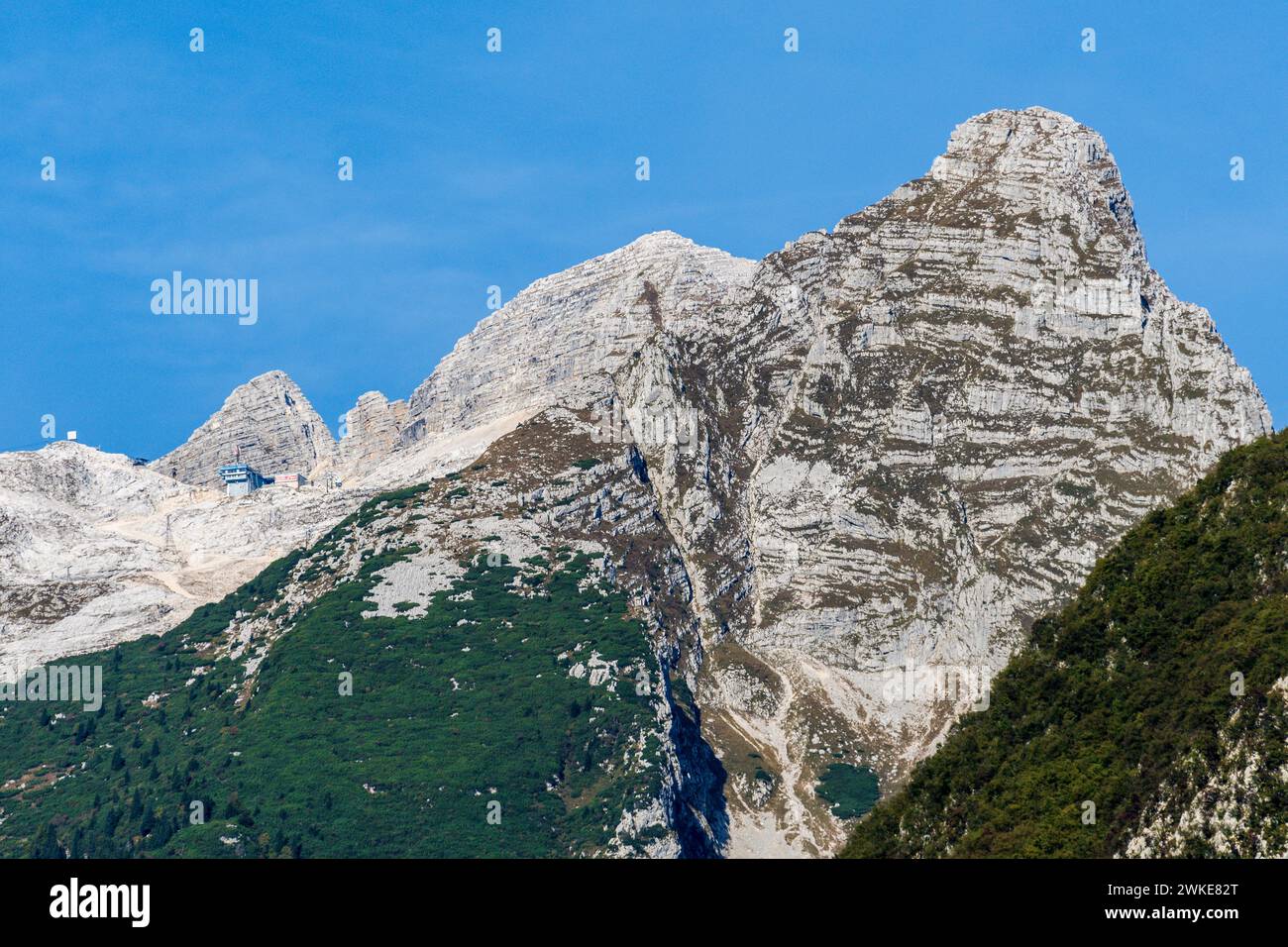 Mount Kanin and cable car station, Bovec, julian alps. Slovenia, Central Europe,. Stock Photo