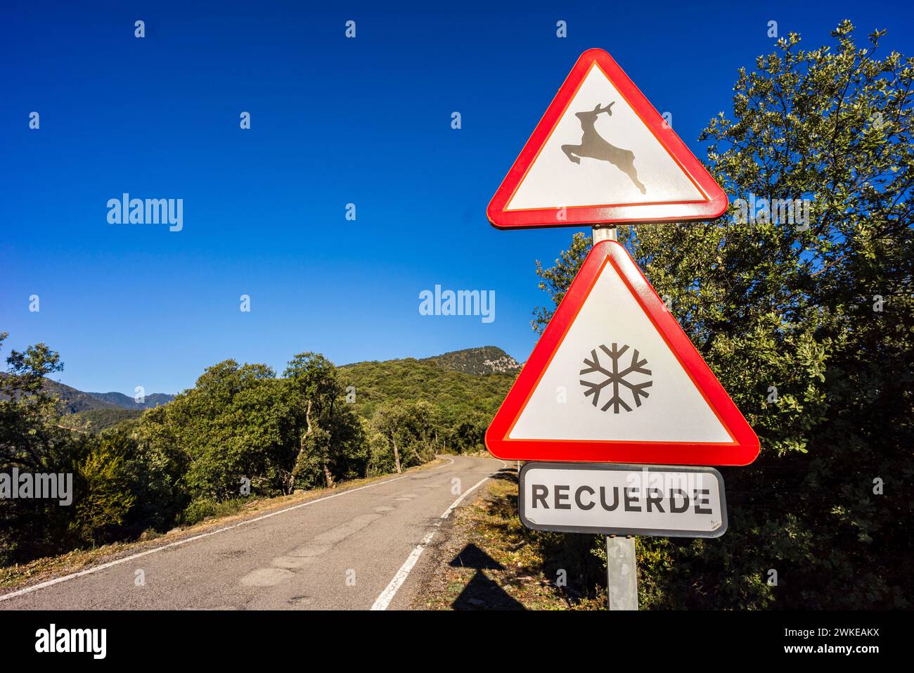 road signs in the Yesa valley, Province of Huesca, Aragon Stock Photo ...