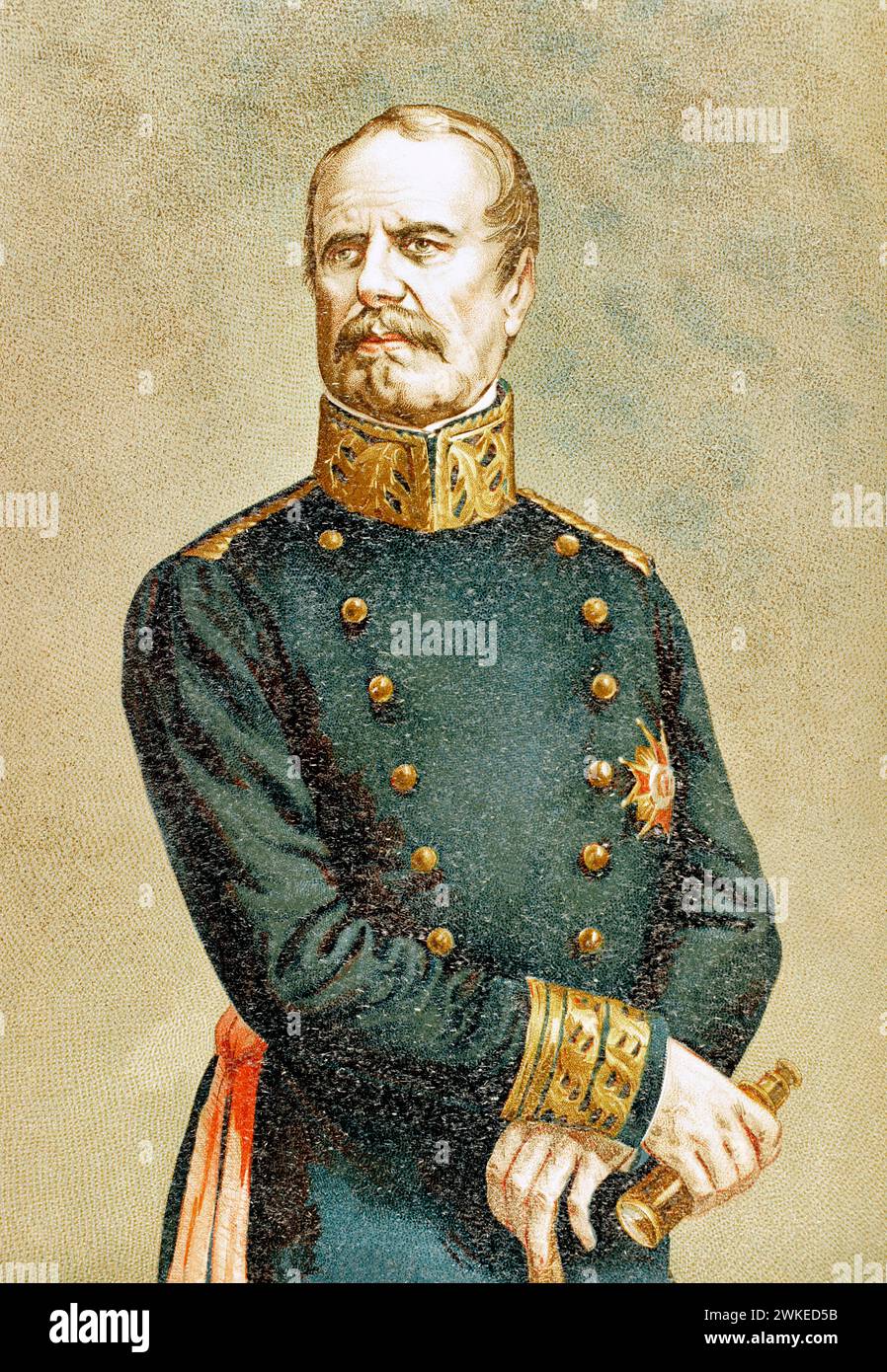 Rafael Maroto (1783-1847). Spanish military. He joined the troops of the pretender Carlos V (Carlos María Isidro de Borbón) in the First Carlist War. Together with Espartero, he starred in the Embrace of Vergara (August 31, 1839) which ended the conflict. Portrait. Chromolithography. 'Historia de la Guerra Civil y de los Partidos Liberal y Carlista' (History of the Civil War and the Liberal and Carlist parties). Volume III. 1891. Stock Photo