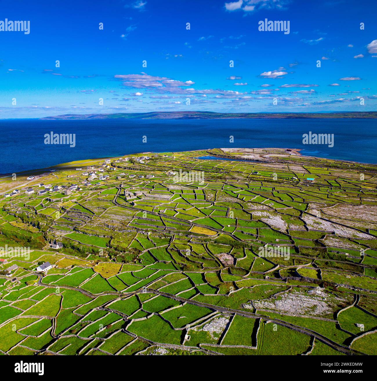 Aerial  Inisheer, Inis Oirthir inis Thiar east island, Aran Islands Galway Ireland Stock Photo