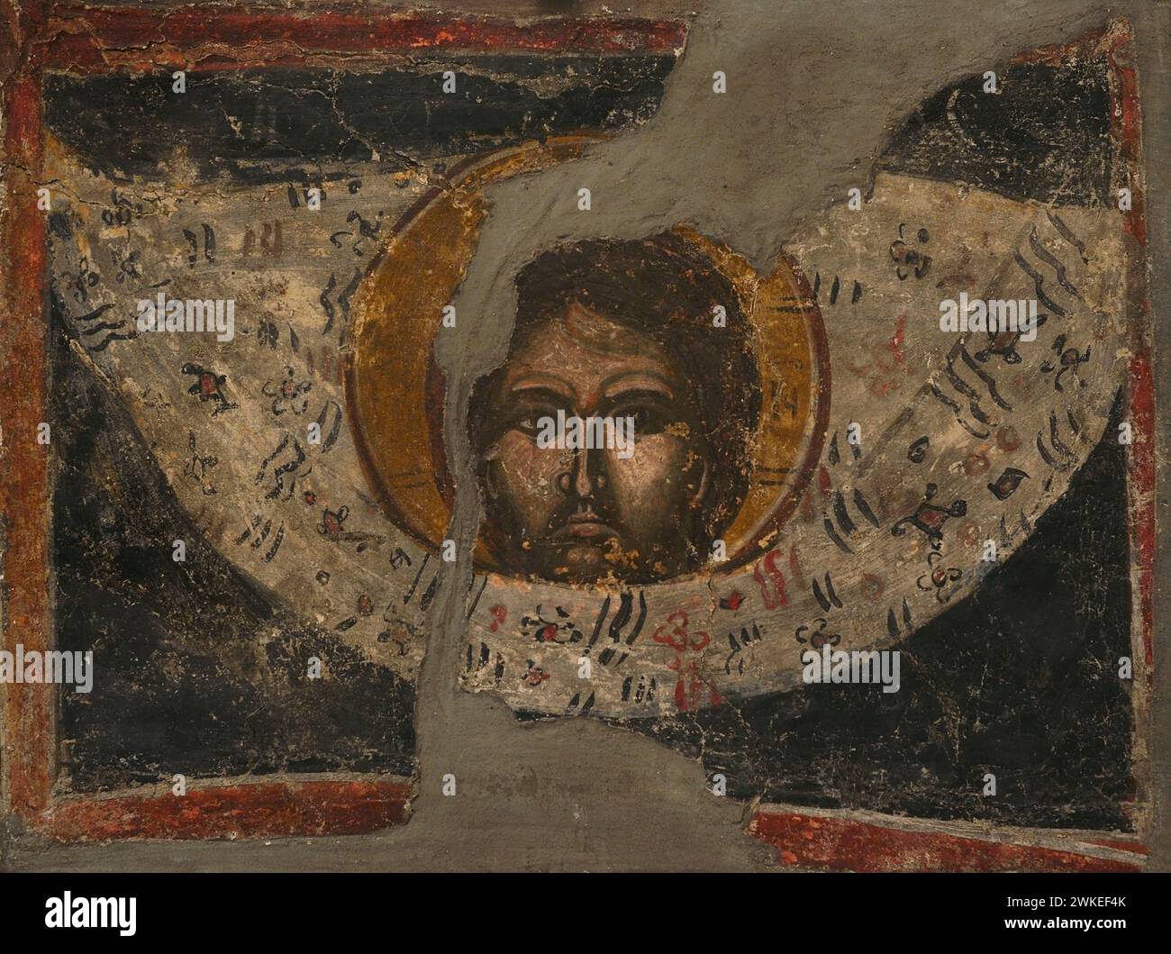 The Holy Face. Wall painting. From the Church of St. Nicholas. 16th century. Zhelezna, Montana region, Bulgaria. National Archeological Museum. Sofia. Bulgaria. Stock Photo