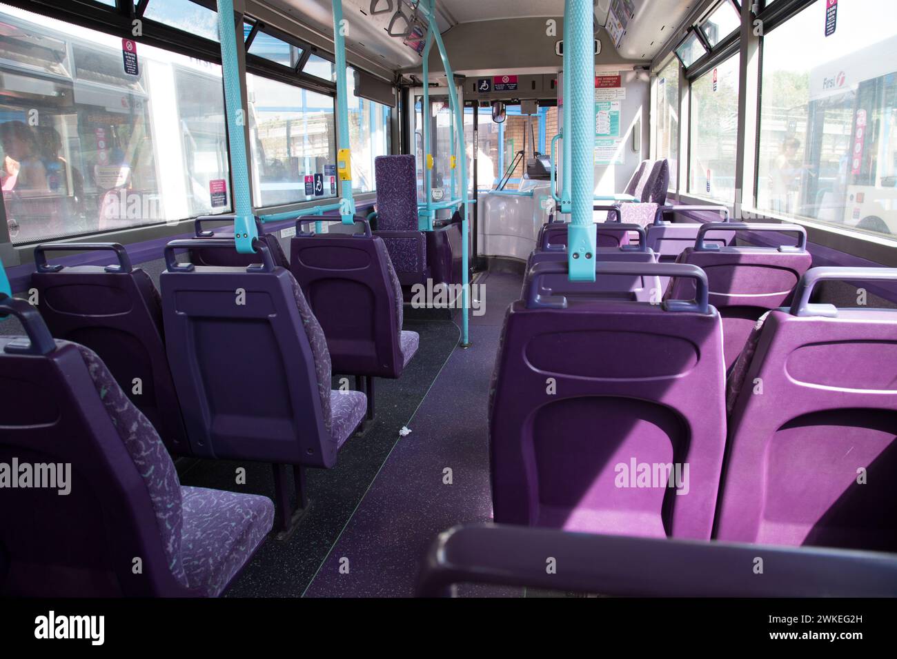 A First Cymru Bus in Port Talbot Bus Station, with no passengers on board. Stock Photo