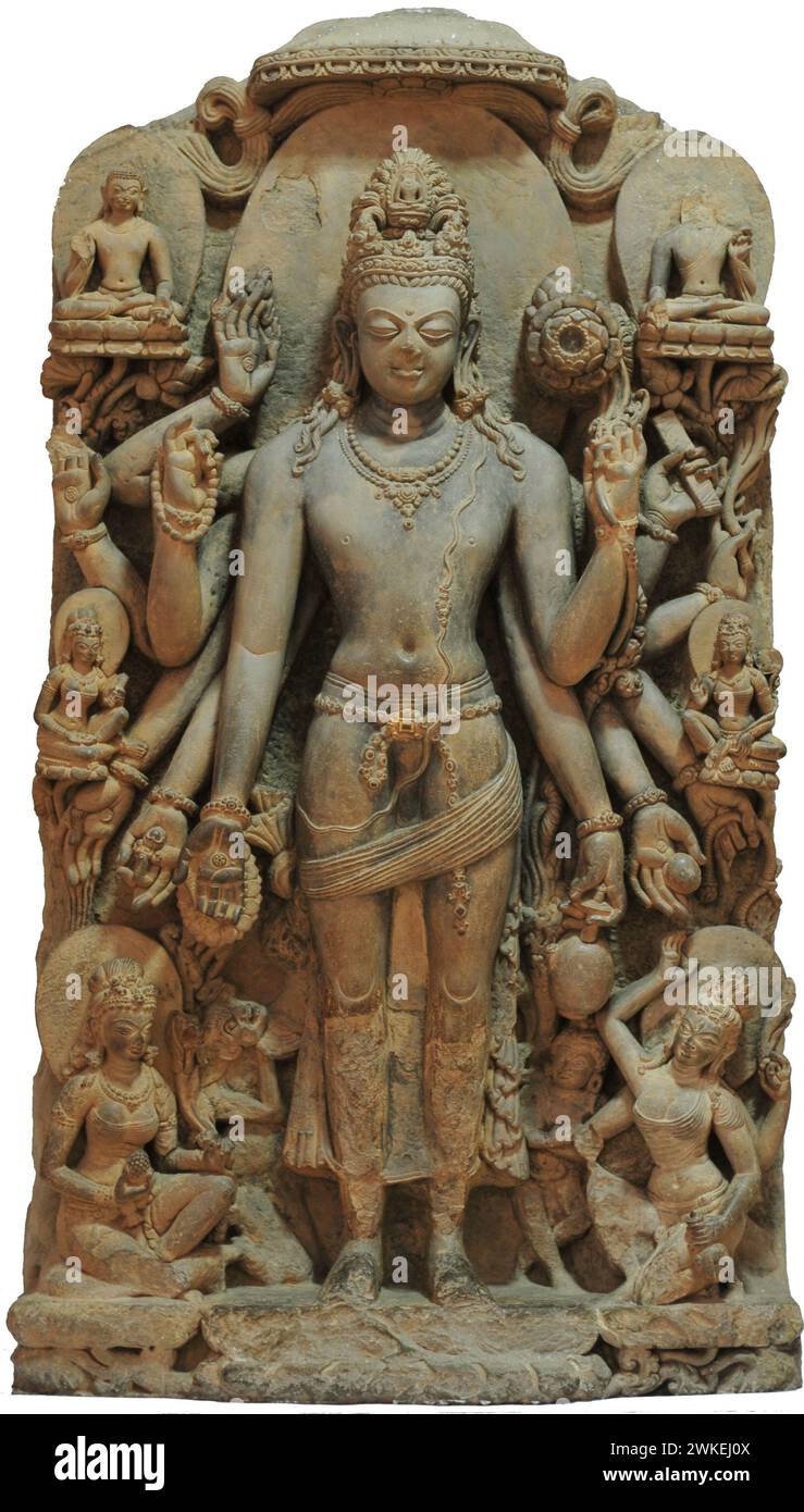 Statue des zwölfarmigen Avalokiteshvara. Museum: Archäologisches Museum, Nalanda. Author: Tibetische Kultur. Stock Photo