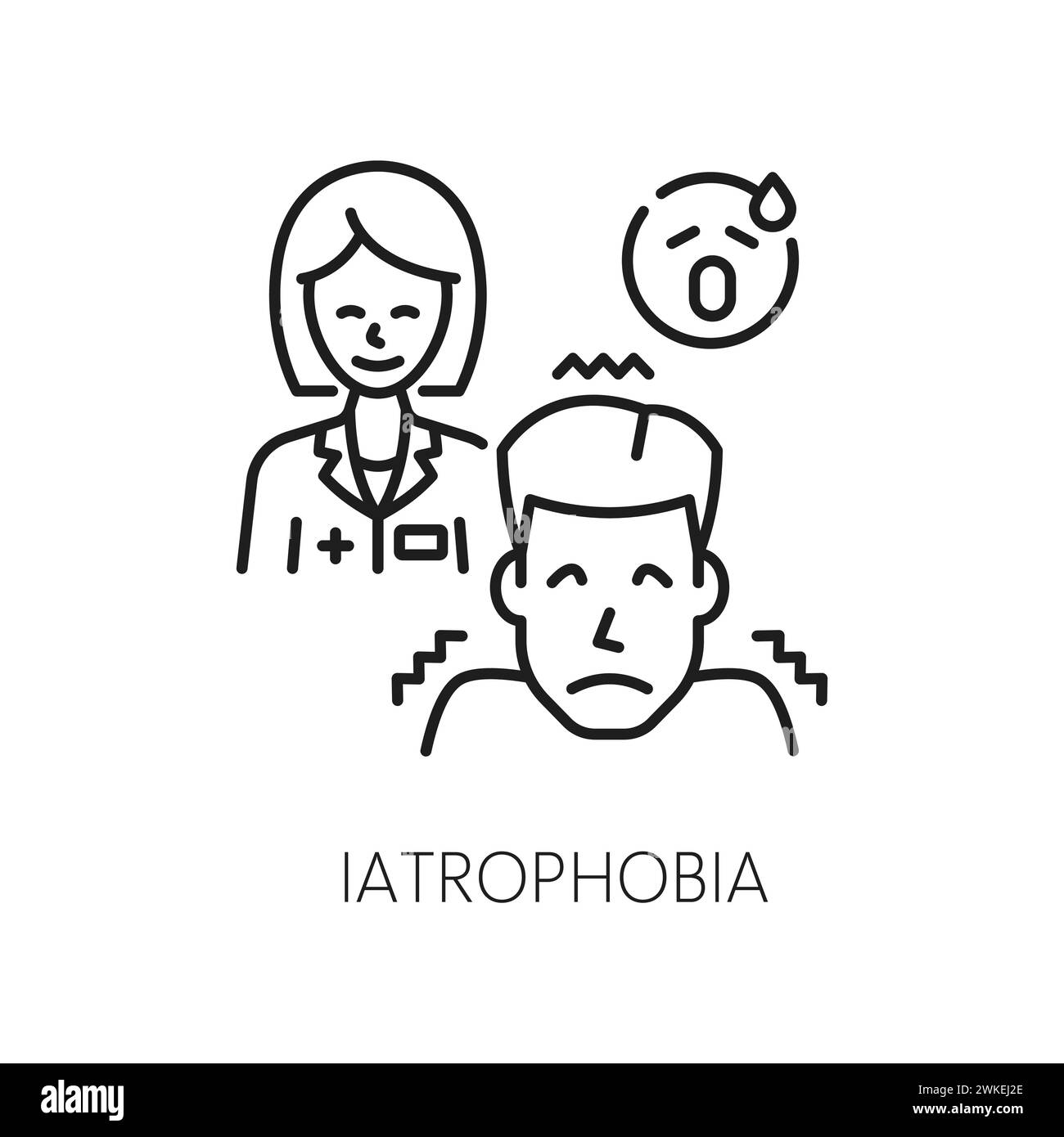 Human iatrophobia phobia icon, mental health. Mental disorder, fear of