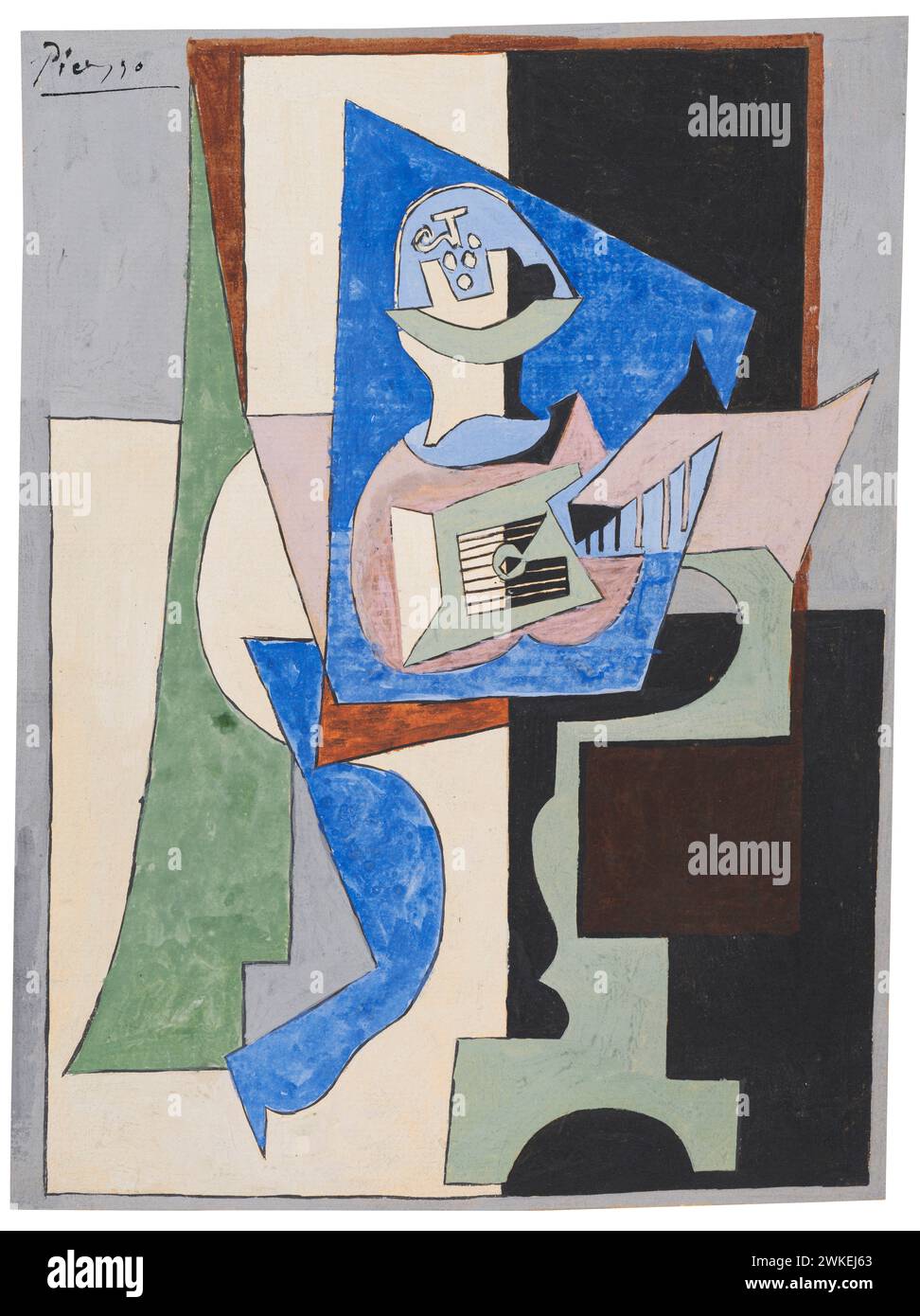 絵画 INSTRUMENTS DE MUSIQUE ET COMPOTIER Composition d'instruments de musique à vent et illustration