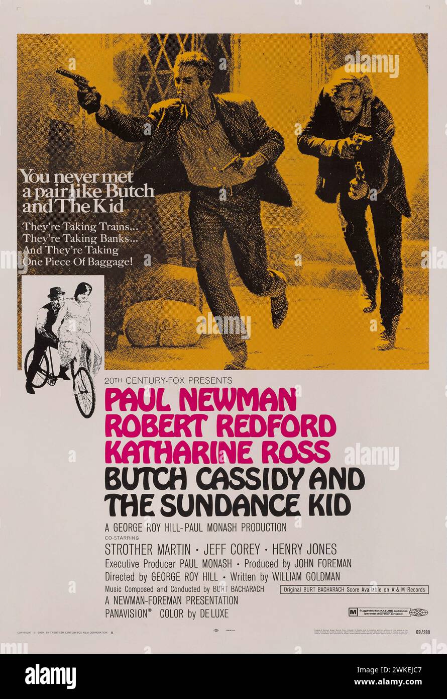 Movie poster 'Butch Cassidy and the Sundance Kid' by George Roy Hill. Museum: PRIVATE COLLECTION. Author: Jack Unruh. Stock Photo