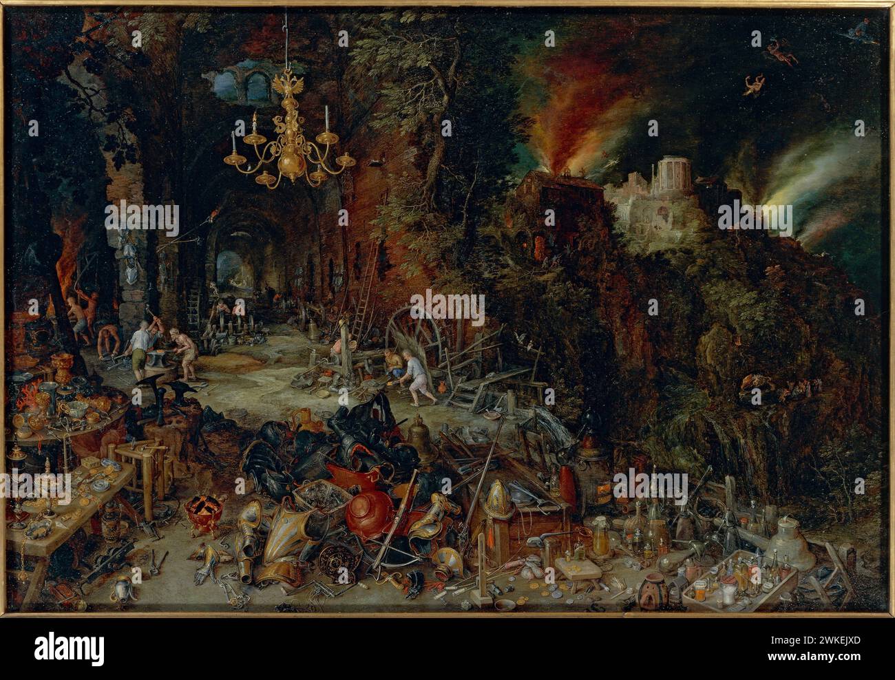 Allegorie des Feuers. Museum: Pinacoteca Ambrosiana, Mailand. Author: JAN Brueghel der Jüngere. Stock Photo