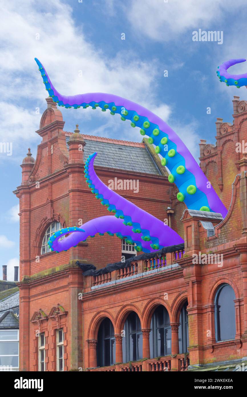 Giant octopus tentacles emerging from the Morecambe Winter Gardens for