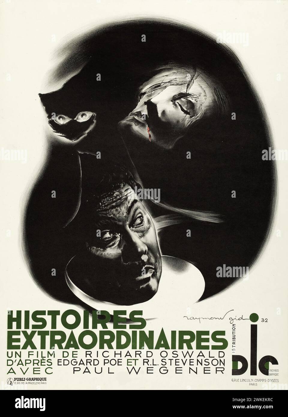 Movie poster 'Eerie Tales (Histoires extraordinaires)' von Richard Oswald. Museum: PRIVATE COLLECTION. Author: Raymond Gid. Stock Photo