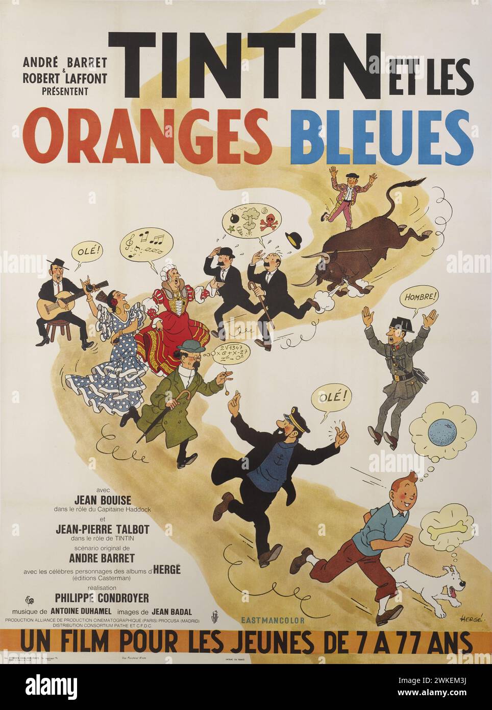 Movie poster 'Tintin and the Blue Oranges (Tintin et les Oranges bleues)' by Philippe Condroyer. Museum: PRIVATE COLLECTION. Author: Hergé (Georges Prosper Remi). Stock Photo