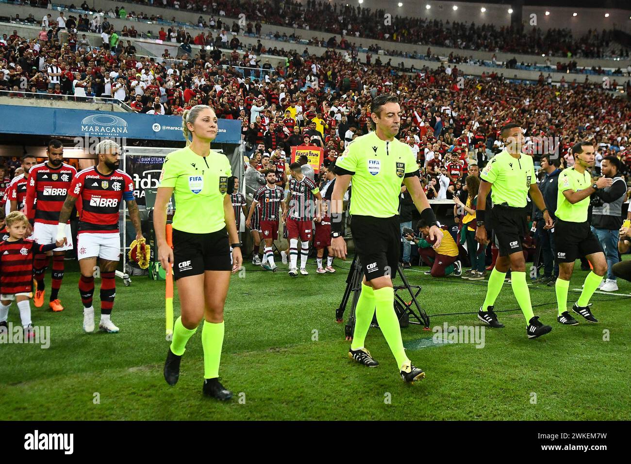 Rio de Janeiro, Brazil, June 1, 2023. Refereeing team during the Flamengo vs Fluminense match for the Copa do Brasil at the Maracanã stadium. Stock Photo