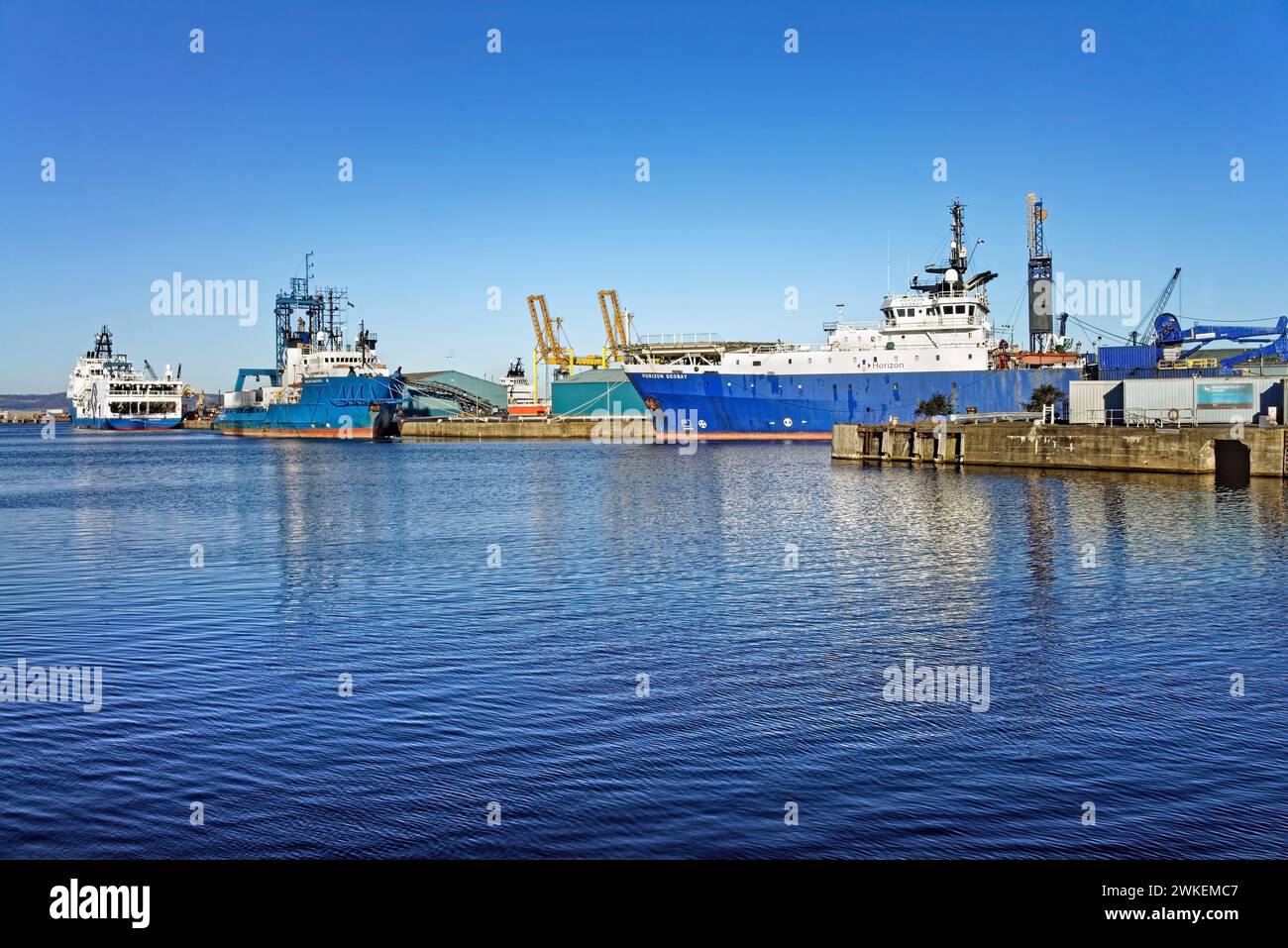 UK, Scotland, Edinburgh, Port of Leith Docks, Commercial Ships Stock Photo