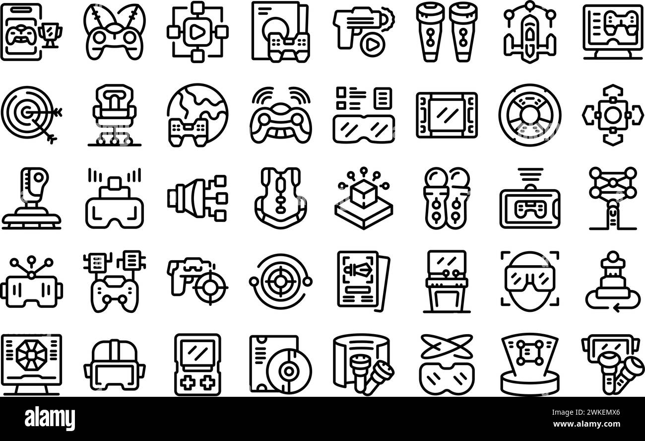 Virtual reality gaming arcade icons set outline vector. Gamer vr