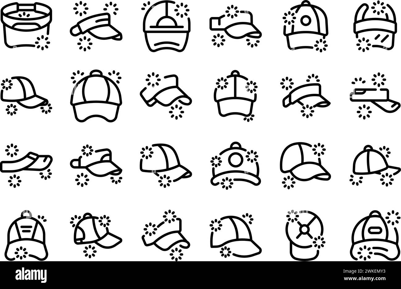 Visor cap icons set outline vector. Sun sport headband. Fashion clothes