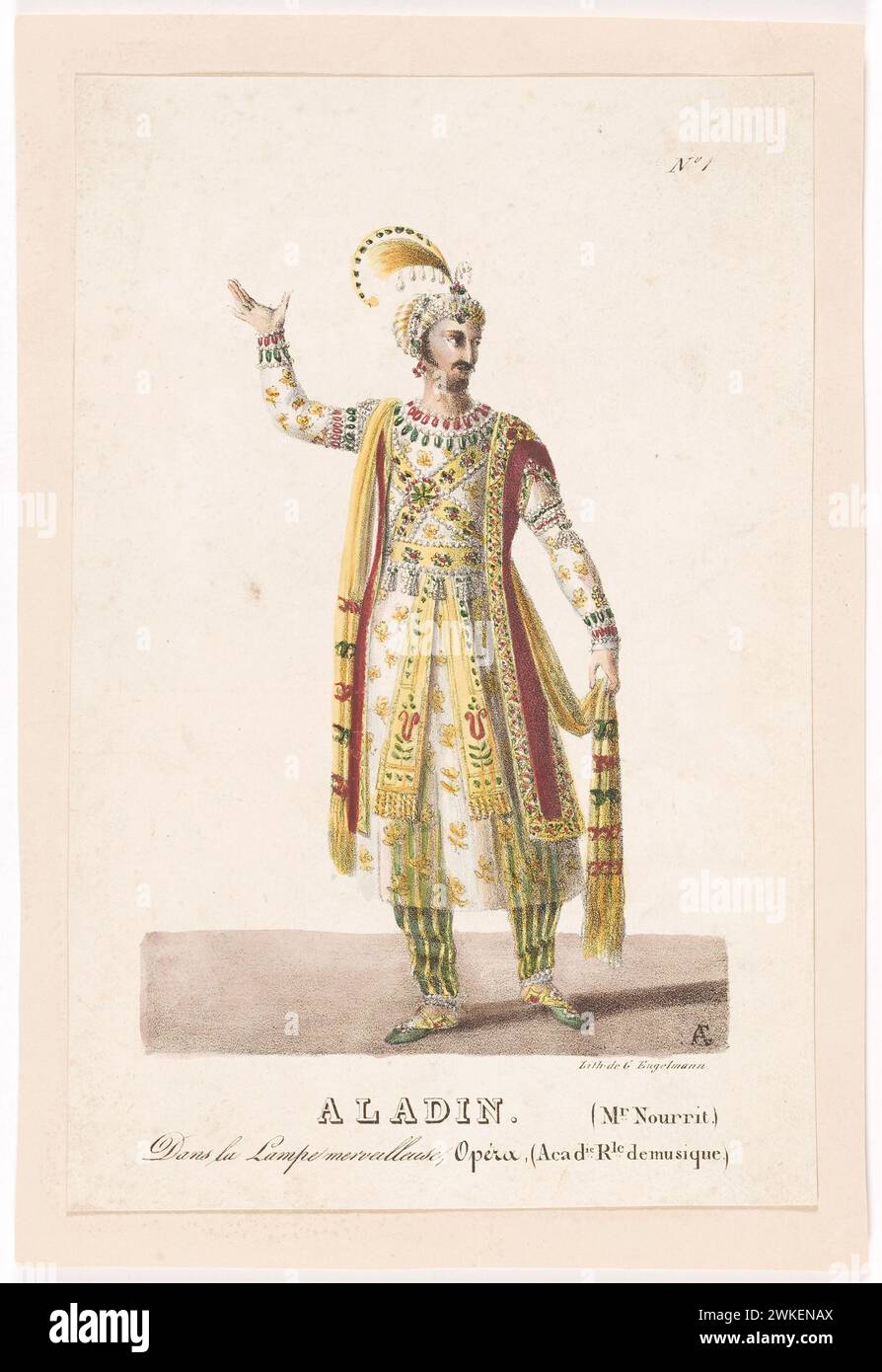 Costume design for the Opera 'Aladin, ou La Lampe merveilleuse' by Nicolas Isouard. Museum: PRIVATE COLLECTION. Author: AUGUSTE GARNERAY. Stock Photo