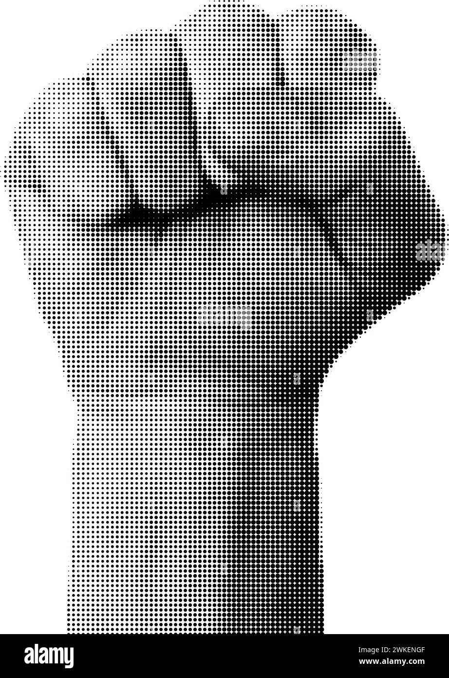 Dotted halftone clenched fist. Retro halftone effect. Vector