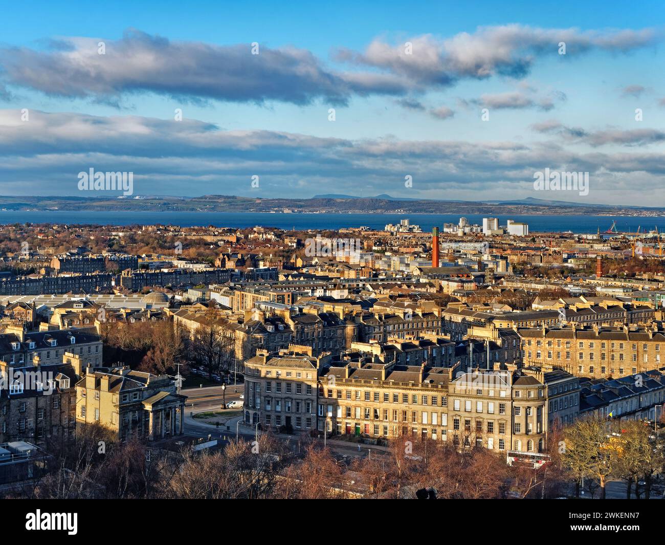 UK, Scotland, Edinburgh, View from Calton Hill looking North towards Leith. Stock Photo