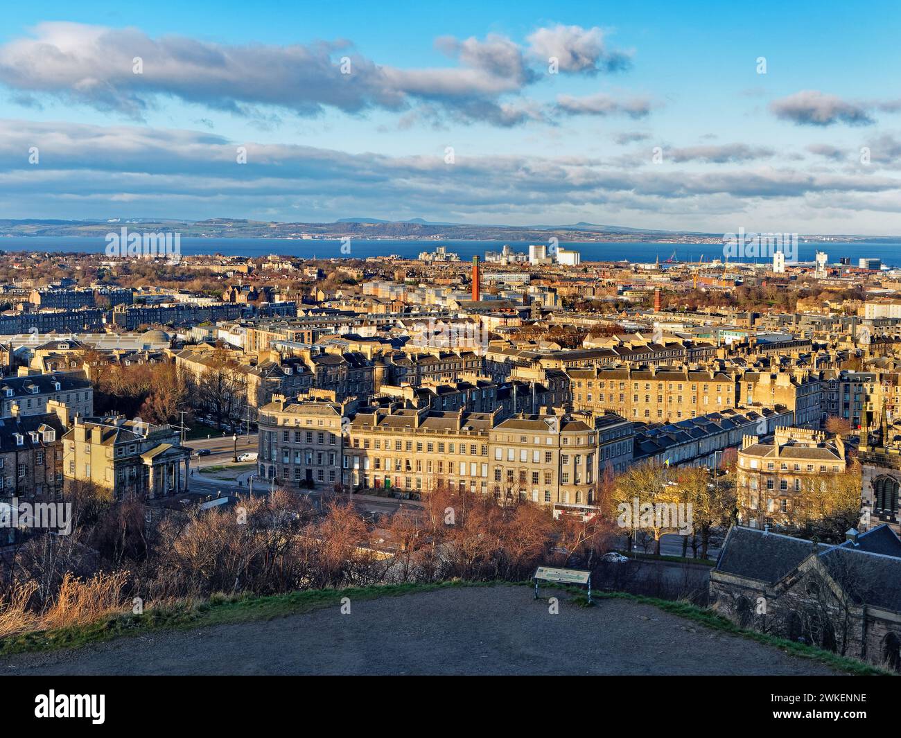 UK, Scotland, Edinburgh, View from Calton Hill looking North towards Leith. Stock Photo
