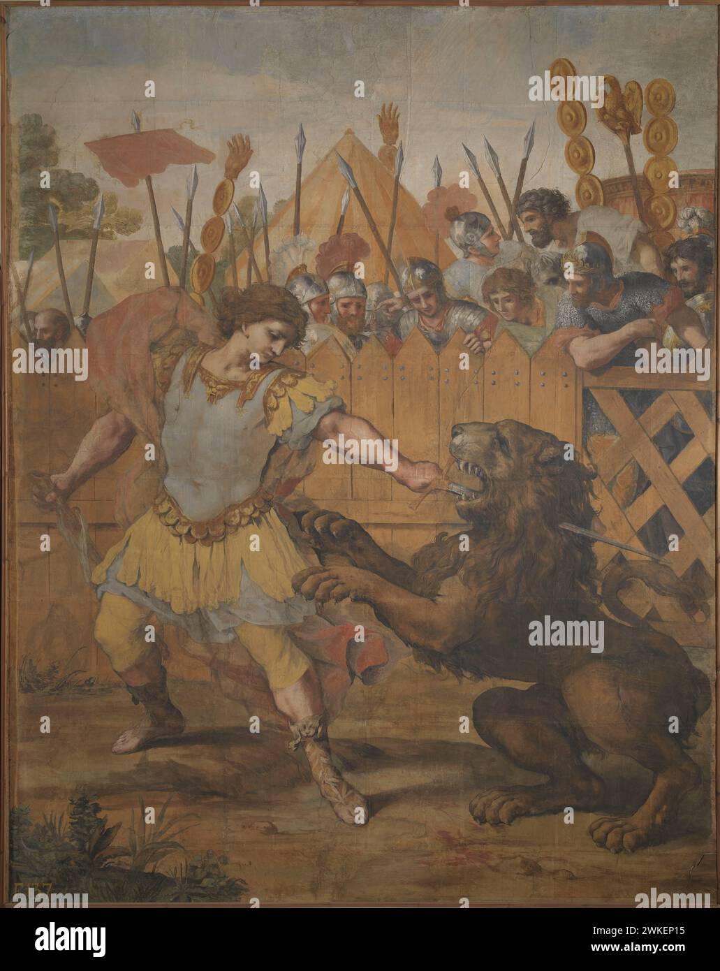 Konstantin tötet den Löwen. Museum: Palazzo Barberini, Rom. Author: PIETRO DA CORTONA. Stock Photo
