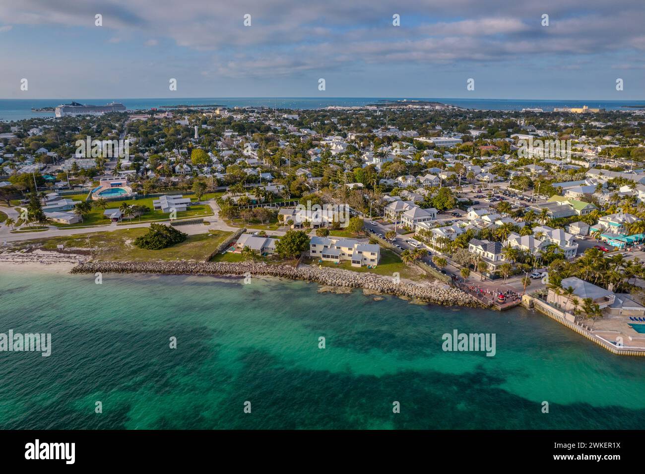 Beautiful aerial view of Key West, its magnificent beach and town in Florida USA Stock Photo