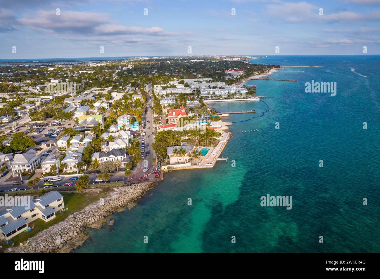 Beautiful aerial view of Key West, its magnificent beach and town in Florida USA Stock Photo