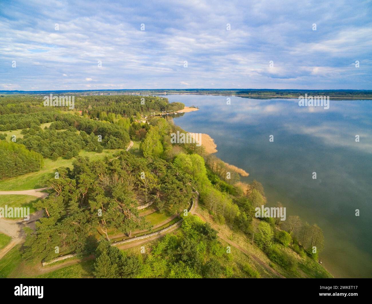 War cemetery located on Swiecajty lakeshore commemorating German and Russian soldiers fallen during the First World War in Wegorzewo, Poland Stock Photo