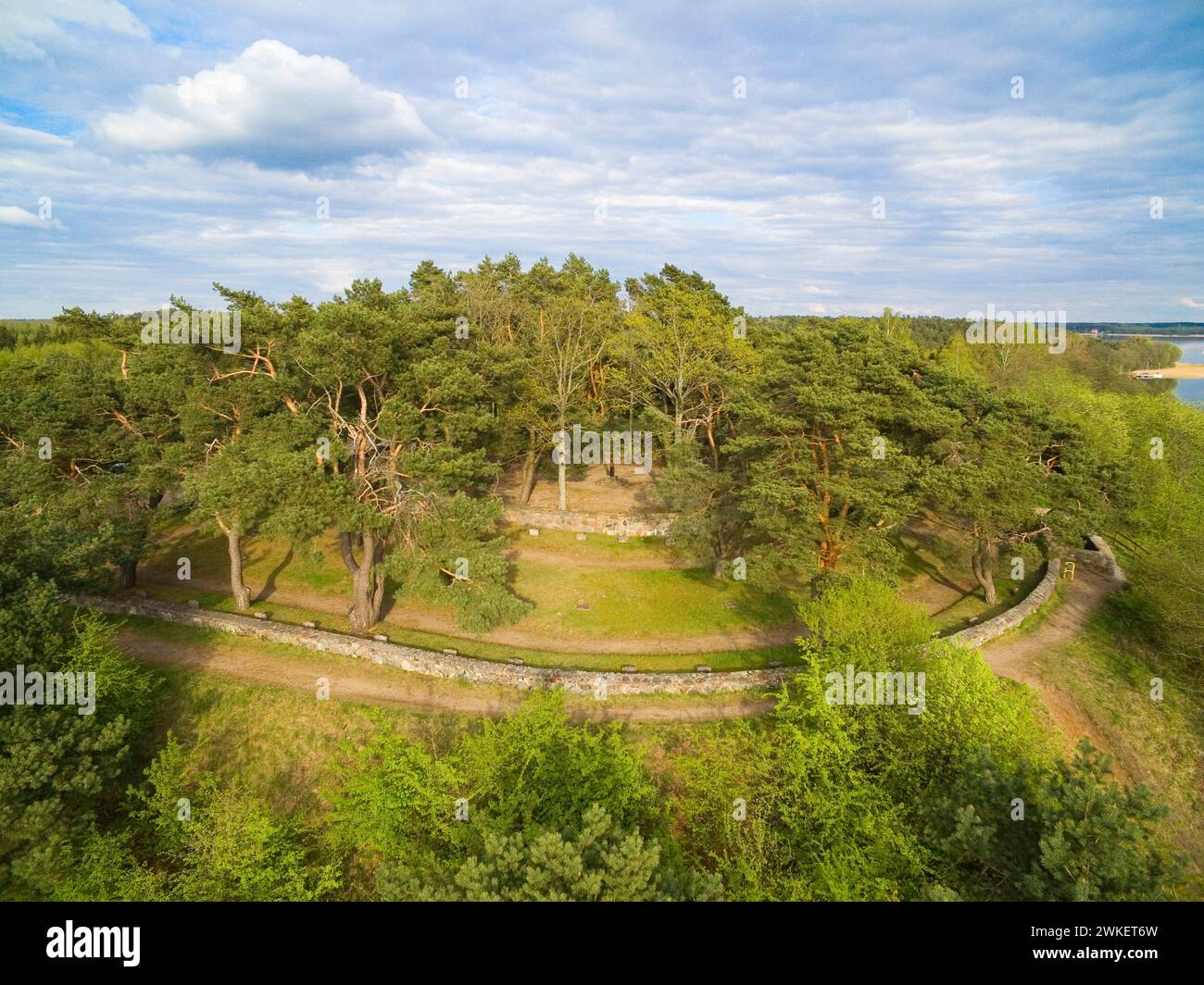 War cemetery located on Swiecajty lakeshore commemorating German and Russian soldiers fallen during the First World War in Wegorzewo, Poland Stock Photo