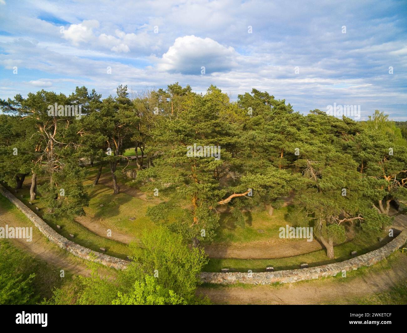 War cemetery located on Swiecajty lakeshore commemorating German and Russian soldiers fallen during the First World War in Wegorzewo, Poland Stock Photo