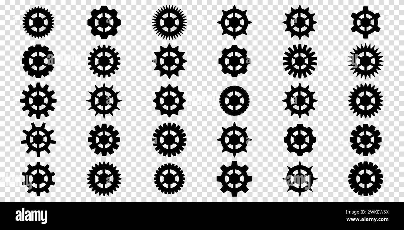 Simple Gear wheel collection. Cogwheel. Gears icon outline set. Setting gears icon. Machine gear icon vector set. Gear icons. Different style icons Stock Vector