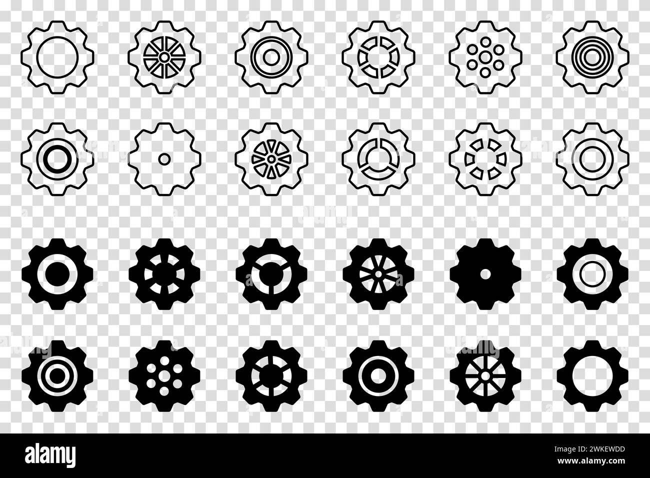 Simple Gear wheel collection. Cogwheel. Gears icon outline set. Setting gears icon. Machine gear icon vector set. Gear icons. Different style icons Stock Vector