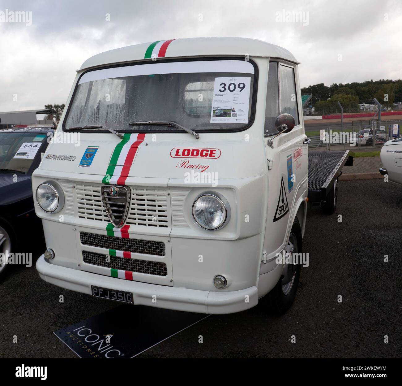 A White, 1969, Alfa Romeo  A12 Transporter, on sale with the  Iconic  Auctioneers, at the 2023 Silverstone Festival Stock Photo