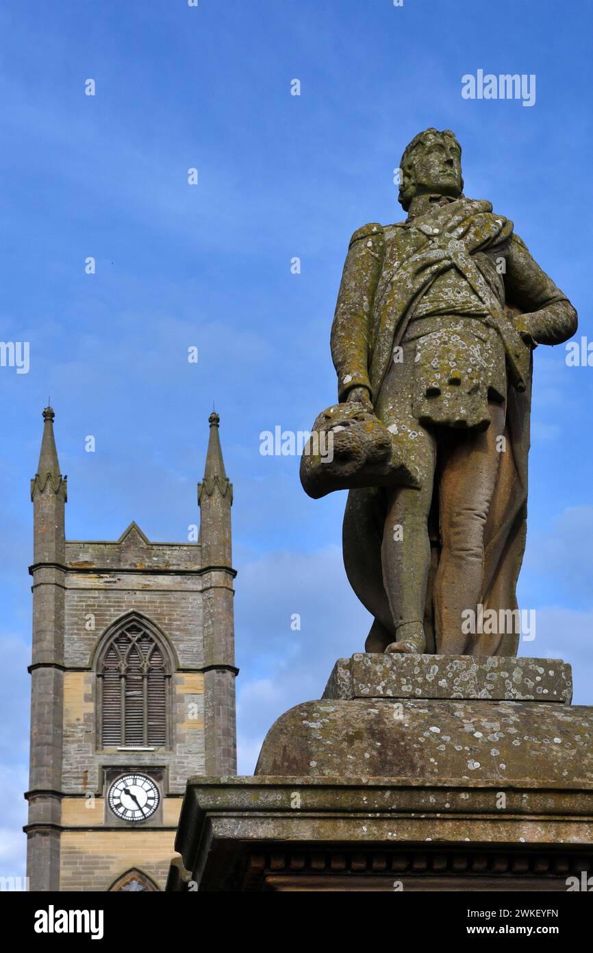 sir john's square;princes street;statue;ornamental gardens;sir john sinclair;prominent local figure;thurso;highland;caithness;scotland; Stock Photo