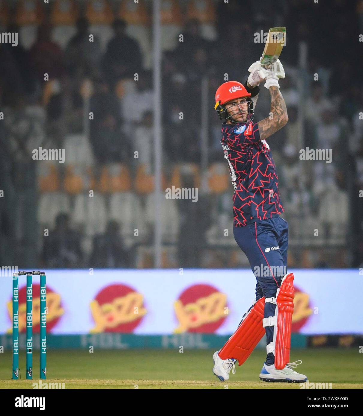 Players are in action during the Pakistan Super League (PSL- 9) T20 League match between Multan Sultans and Islamabad United held at Multan Cricket Stadium on Tuesday, February 20, 2024. Stock Photo